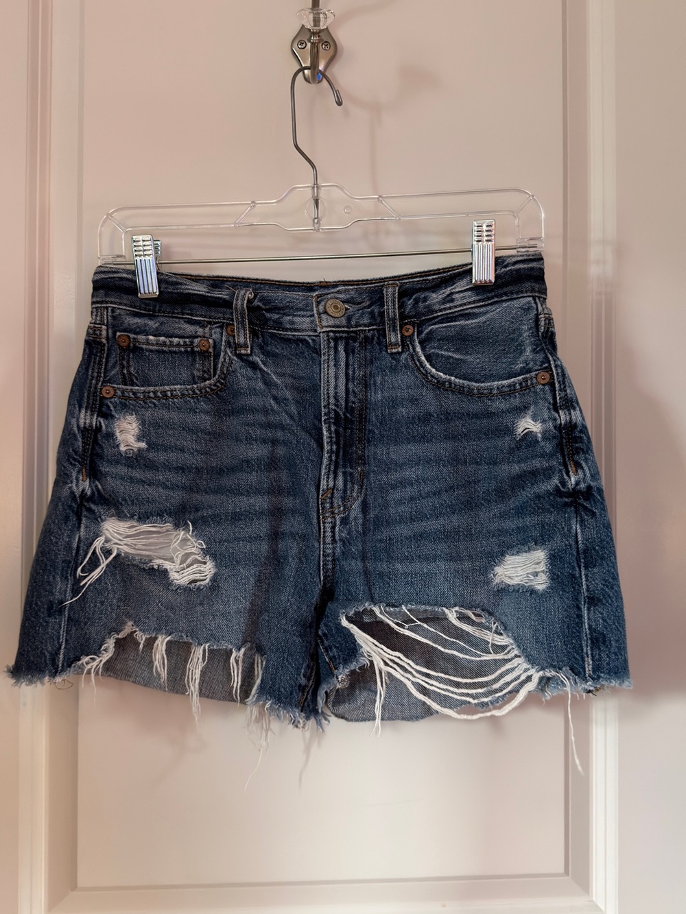 Distressed Dark Blue Denim Cutoff Shorts